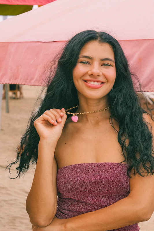HOT POP PINK HEART NECKLACE