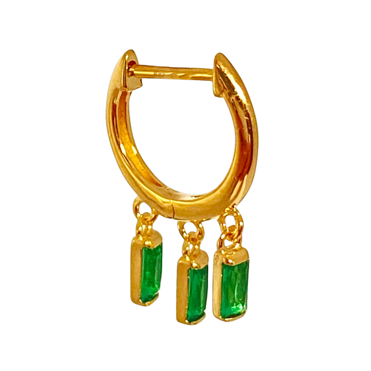 THREE SISTERS GOLD HUGGIE EMERALD