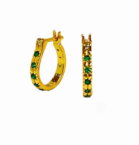 CLEO HUGGIE GOLD & GREEN EARRINGS